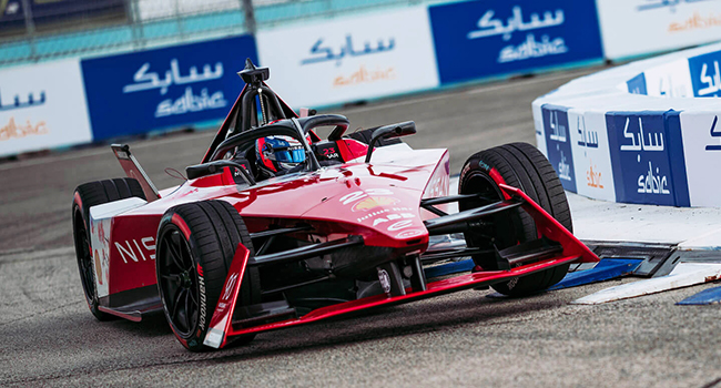 Formula E race car on track
