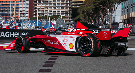 3/4 back view of Nissan Formula E race car